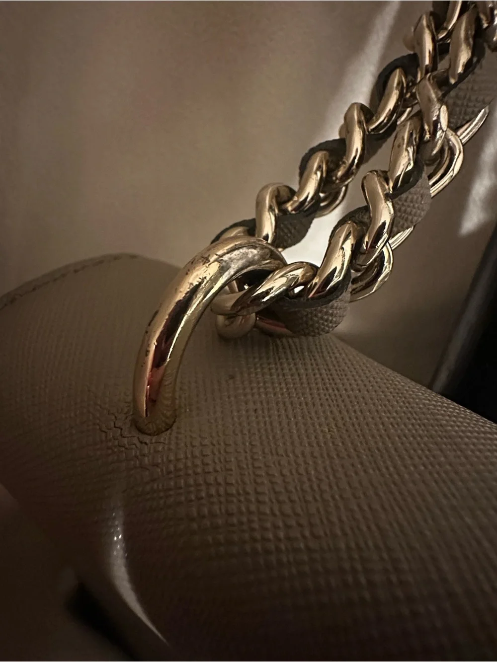 Tory Burch taupe leather shoulder or crossbody bag with gold chain